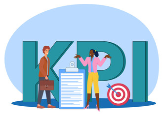 Key performance indicators.Finding the percentage of efficiency of business and employees of enterprises.Vector illustration.