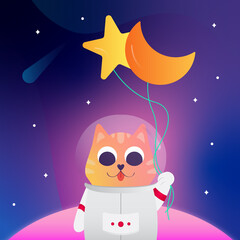 A cat space lover with stars and the moon