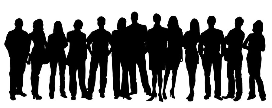 Silhouette Of Groups Of People Working	