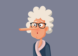 Liar Senior Woman with Long Nose Vector Cartoon