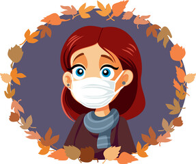 Woman Suffering from Autumn Allergies Vector Cartoon Illustration 