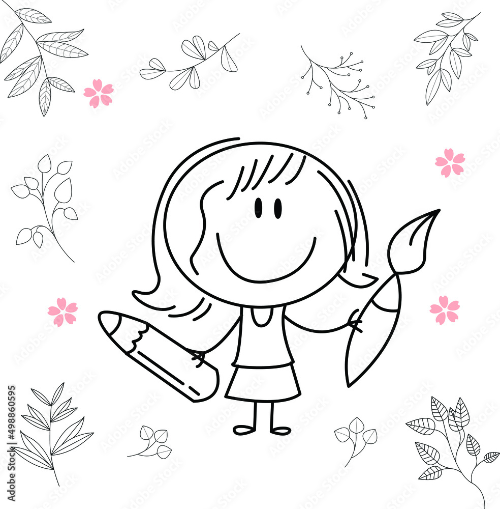 Wall mural cartoon activity illustration of a smiling child for children's coloring book, children's book. eps 