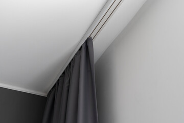 abstract grey color curtains at home on white railings