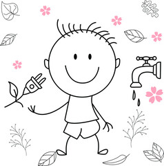 cartoon activity illustration of a smiling child for children's coloring book, children's book. eps vector image.
