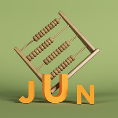 Wooden abacus and orange-colored June text. Square composition with copy space. Isolated with clipping path.