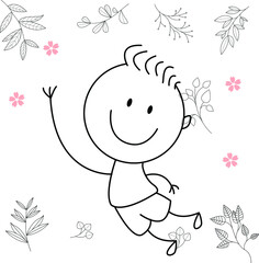 cartoon activity illustration of a smiling child for children's coloring book, children's book. eps vector image.