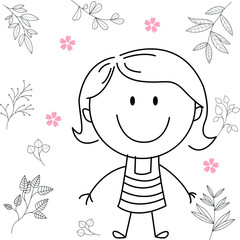 cartoon activity illustration of a smiling child for children's coloring book, children's book. eps vector image.