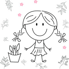 cartoon activity illustration of a smiling child for children's coloring book, children's book. eps vector image.