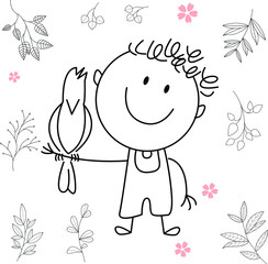 cartoon activity illustration of a smiling child for children's coloring book, children's book. eps vector image.