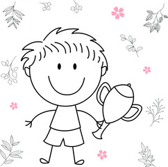 cartoon activity illustration of a smiling child for children's coloring book, children's book. eps vector image.