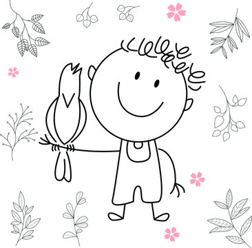 Cartoon Activity Illustration Of A Smiling Child For Children's Coloring Book, Children's Book. Eps Vector Image.