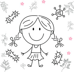 cartoon activity illustration of a smiling child for children's coloring book, children's book. eps vector image.