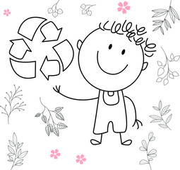 cartoon activity illustration of a smiling child for children's coloring book, children's book. eps vector image.