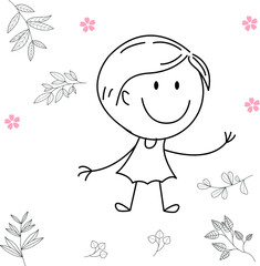 cartoon activity illustration of a smiling child for children's coloring book, children's book. eps vector image.