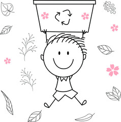 cartoon activity illustration of a smiling child for children's coloring book, children's book. eps vector image.