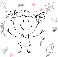 cartoon activity illustration of a smiling child for children's coloring book, children's book. eps vector image.