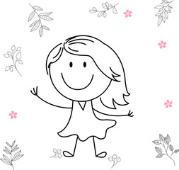 cartoon activity illustration of a smiling child for children's coloring book, children's book. eps vector image.