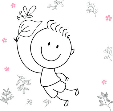 Cartoon Activity Illustration Of A Smiling Child For Children's Coloring Book, Children's Book. Eps Vector Image.