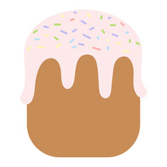 Easter cake. Baking is covered with pink icing. The bread is decorated with colorful sprinkles. Color vector illustration. Flat style. Bright Easter. Isolated background. Idea for web design