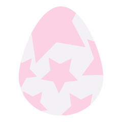 Easter Egg. Chicken egg is white. Ornament on the egg in the form of pink stars. Color vector illustration. Isolated background. Flat style. Festive print. Idea for web design, invitations, postcards.