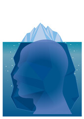 氷山の一角・深層心理をイメージする横顔の男性 - obrazy, fototapety, plakaty