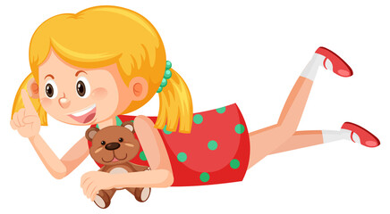 Happy girl holding teddy bear