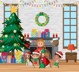 Christmas holidays with happy children at home