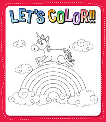 Worksheets template with color time! text and Unicorn outline