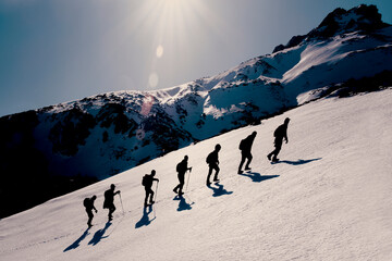 the activity of a disciplined and harmonious mountaineering team together