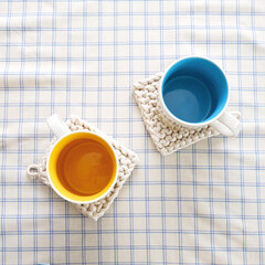 couple of empty cups on the table