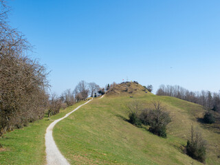 Fototapeta na wymiar Hiking trail towards Schauenberg, a beautiful hill around Zurich, Switzerland