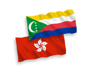 Flags of Union of the Comoros and Hong Kong on a white background