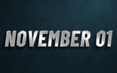 Obraz premium NOVEMBER IN SILVER HIGH RELIEF LETTERS ON DARK BACKGROUND