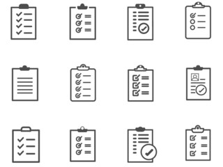Set of record checklist paper. Business work checked document icon. Premium thin line vector illustrator