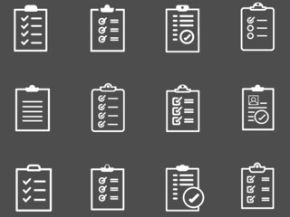 Set of record checklist paper. Business work checked document icon. Premium silhouette thin line vector illustrator