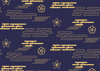 Repeating clouds flowers korea traditional pattern. Line shape symbol background. Vector illustrator. Pattern in swatches.