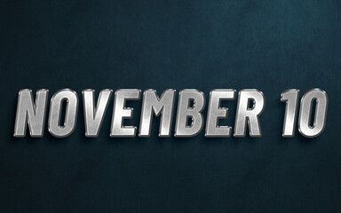 NOVEMBER IN SILVER HIGH RELIEF LETTERS ON DARK BACKGROUND