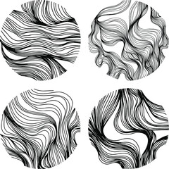 Set of abstract design. Circle dynamic waves and lines. Hand drawn simple shapes.