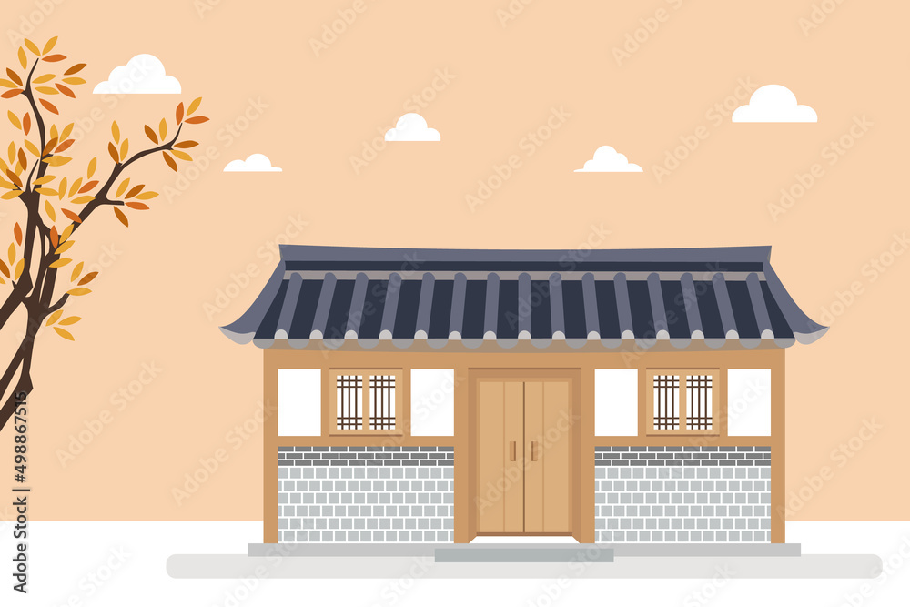 Wall mural vector illustration of hanok, korean traditional house