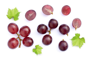 Red grapes on white background