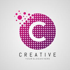 C Letter Dots Logo Design with Creative Trendy Bubbles and Purple Magenta Colors.