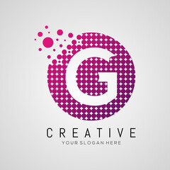 G Letter Dots Logo Design with Creative Trendy Bubbles and Purple Magenta Colors.
