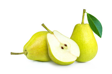 Fototapeta na wymiar Ripe green pears isolated on white