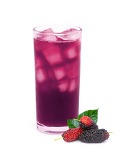 Mulberry juice with fresh mulberry berry isolated on white background.