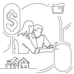 Concept visualization line icon drawing of lifestyle work life family balance