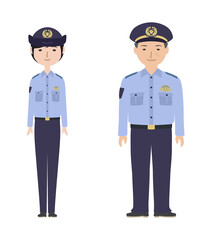 直立している夏服の警察官たち