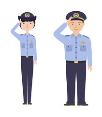 敬礼している夏服の警察官たち
