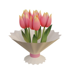 Bouquet of Tulips, Illustration 3D Rendering.