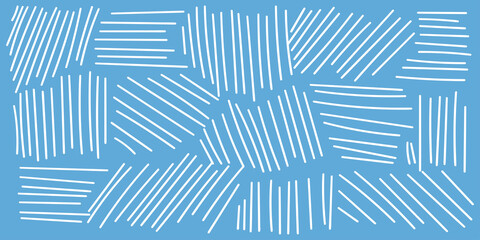 Abstract blue background with white strokes drawn by hand