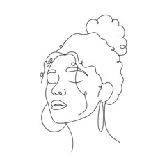 Abstract woman face line art. Elegant female portrait with closed eyes. Hand drawn outline female silhouette. Vector illustration in one line style. Beauty logo.